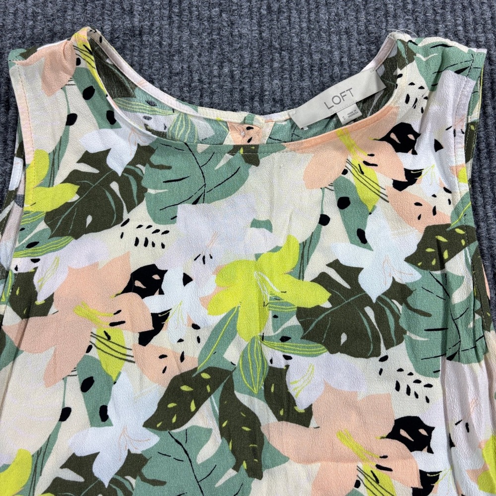 Loft Peplum Top Women Size S Multicolor Tropical Floral‎ Sleeveless Rayon